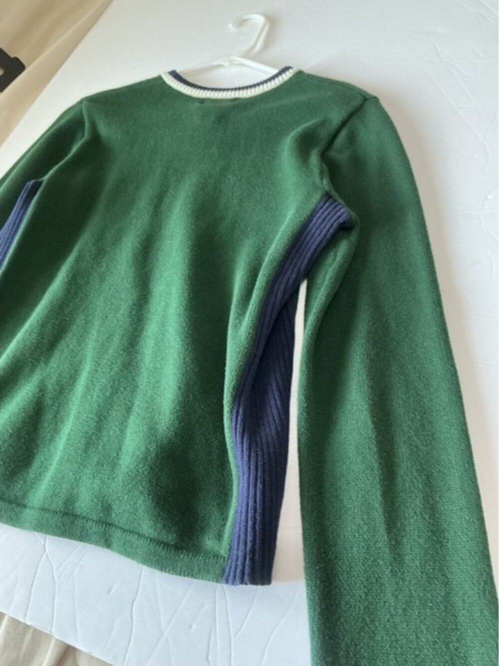 Vintage Y2K Green & Navy Crewneck Sweater with Contrast ribbed Side Panels - Picture 9 of 13